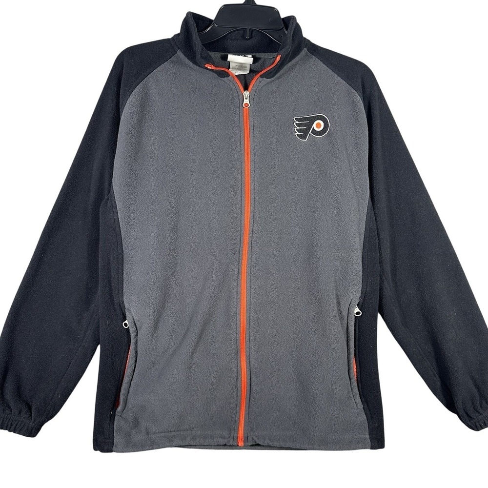 NHL Philadelphia Flyers Fleece Jacket Mens Small Gray Black Full Zip Mock Neck